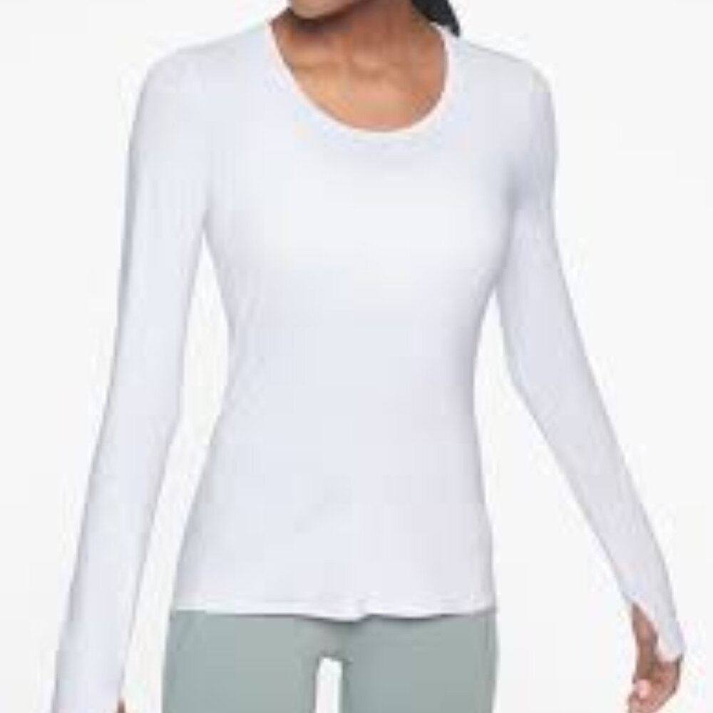 Athleta Chi Long Sleeve Top, White, Size Medium Tall